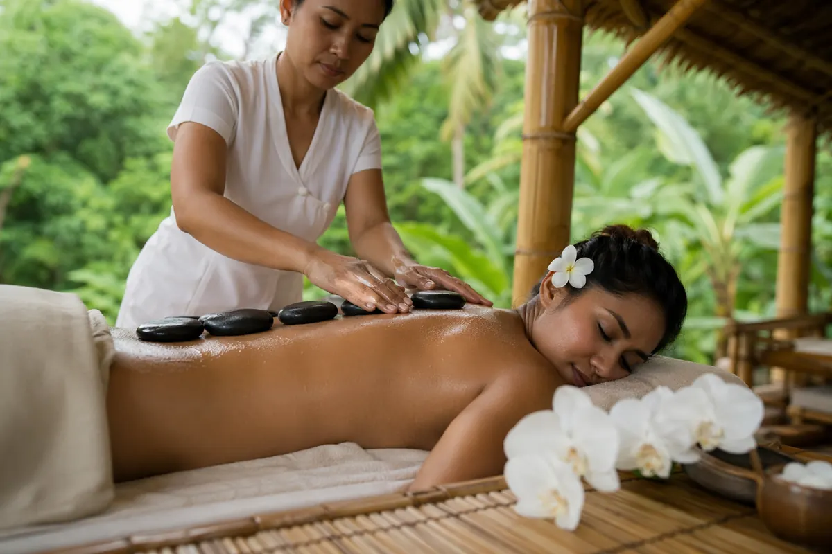 Hot stone massage session
